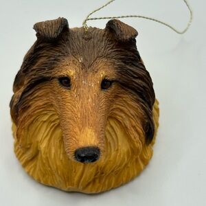 Sandicast Sable Collie Dog Resin Realistic Head Hanging  Christmas Ornament